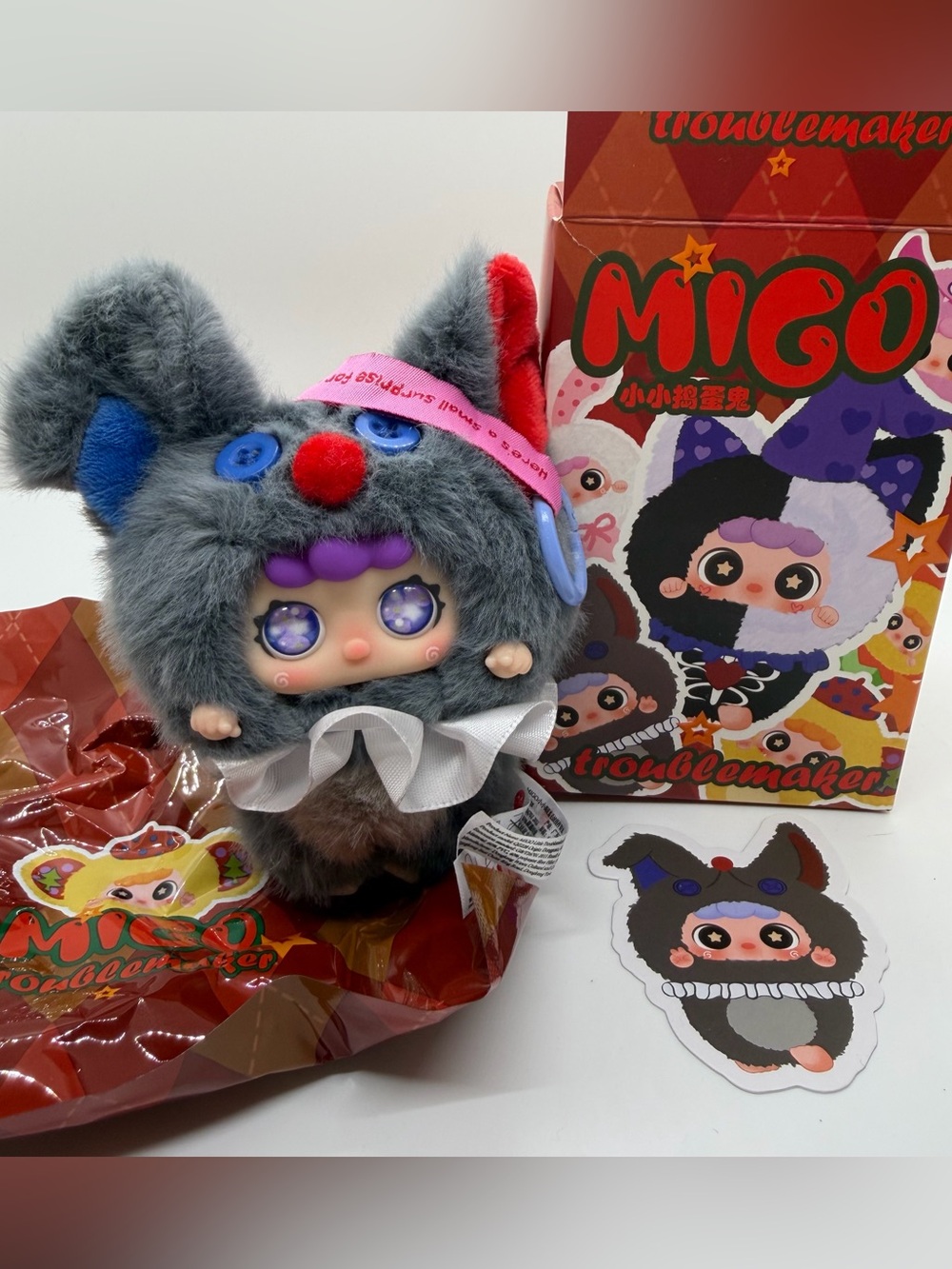Migo Troublemaker Plush Doll in Gray with Purple Accents Pendant Keychain